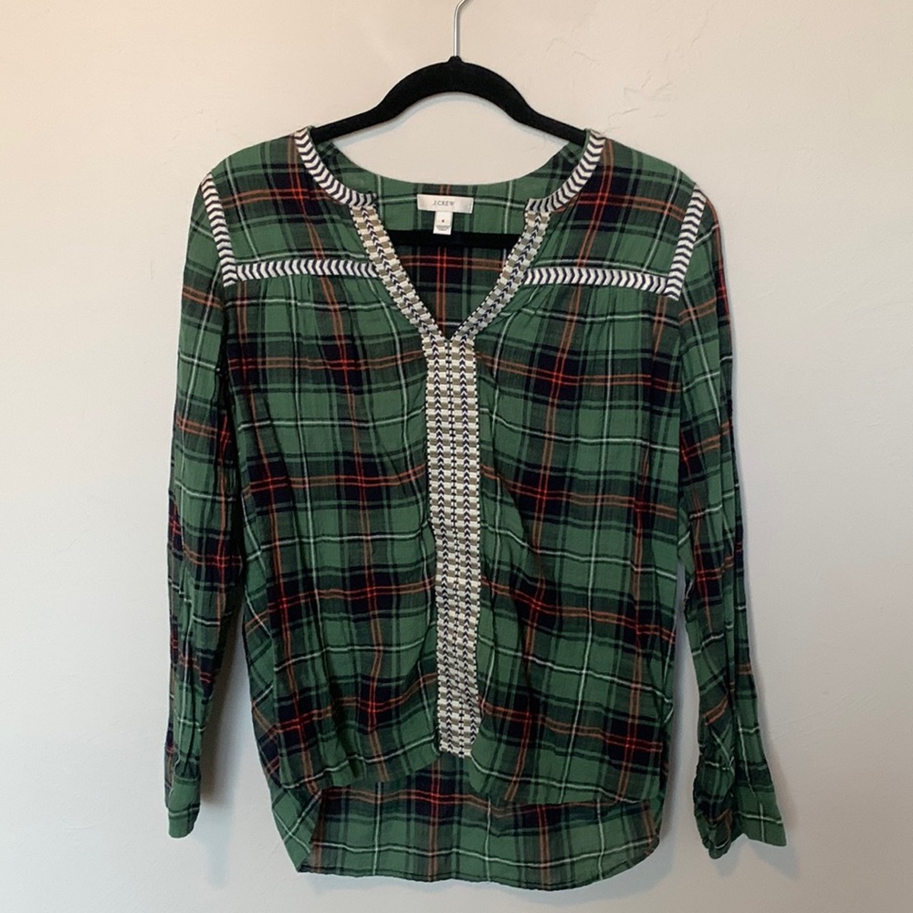 J. Crew green plaid blouse